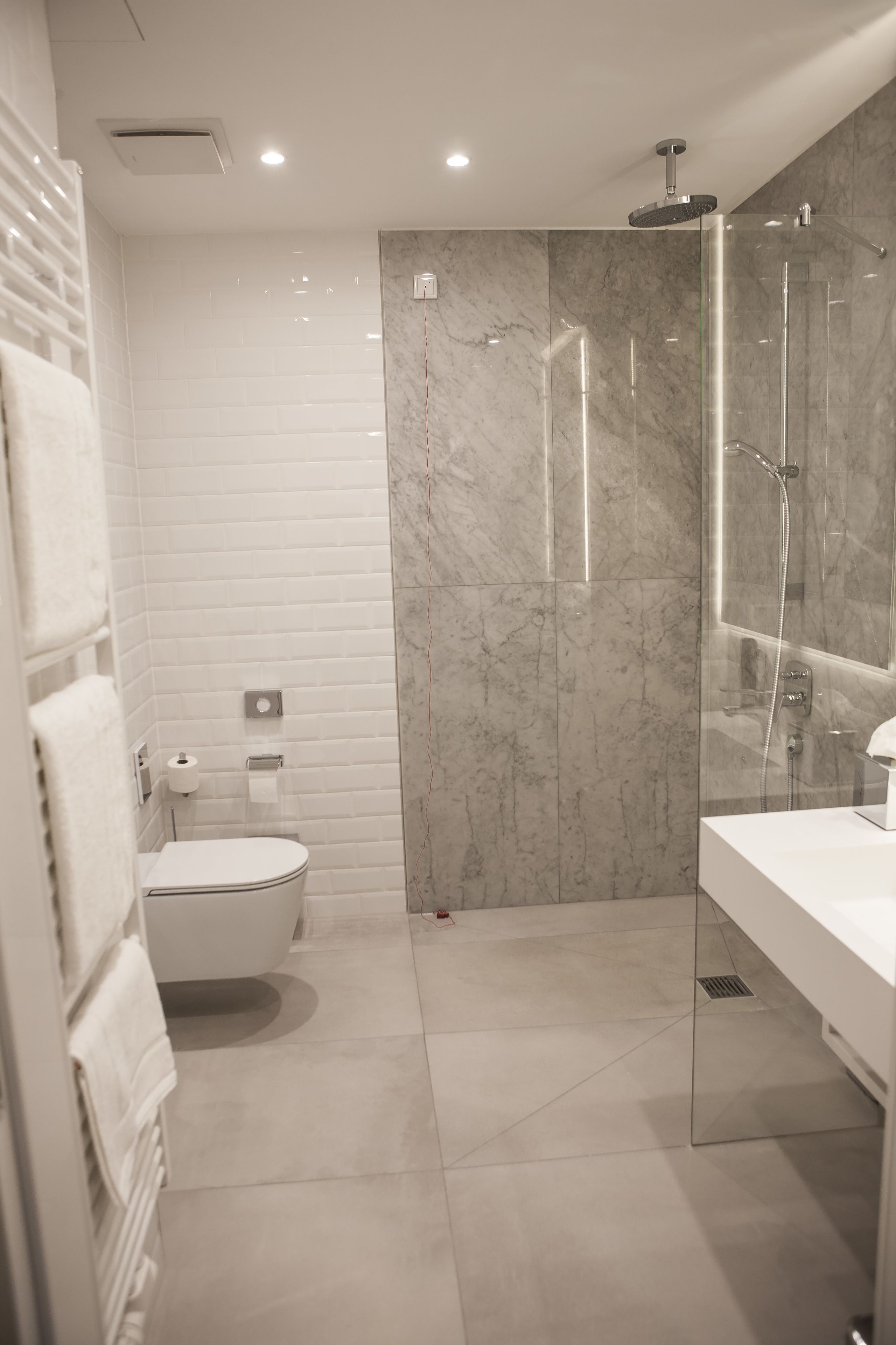 shower, free toiletries, hair dryer, towels