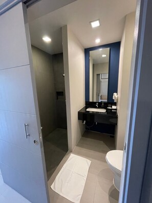 Ducha, secador de pelo, toallas, jabón