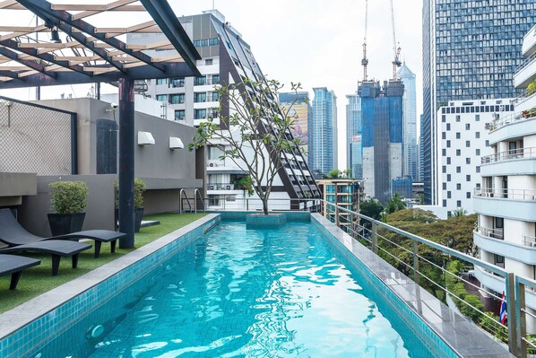 Outdoor pool, sun loungers