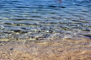 En la playa, camastros y sombrillas 