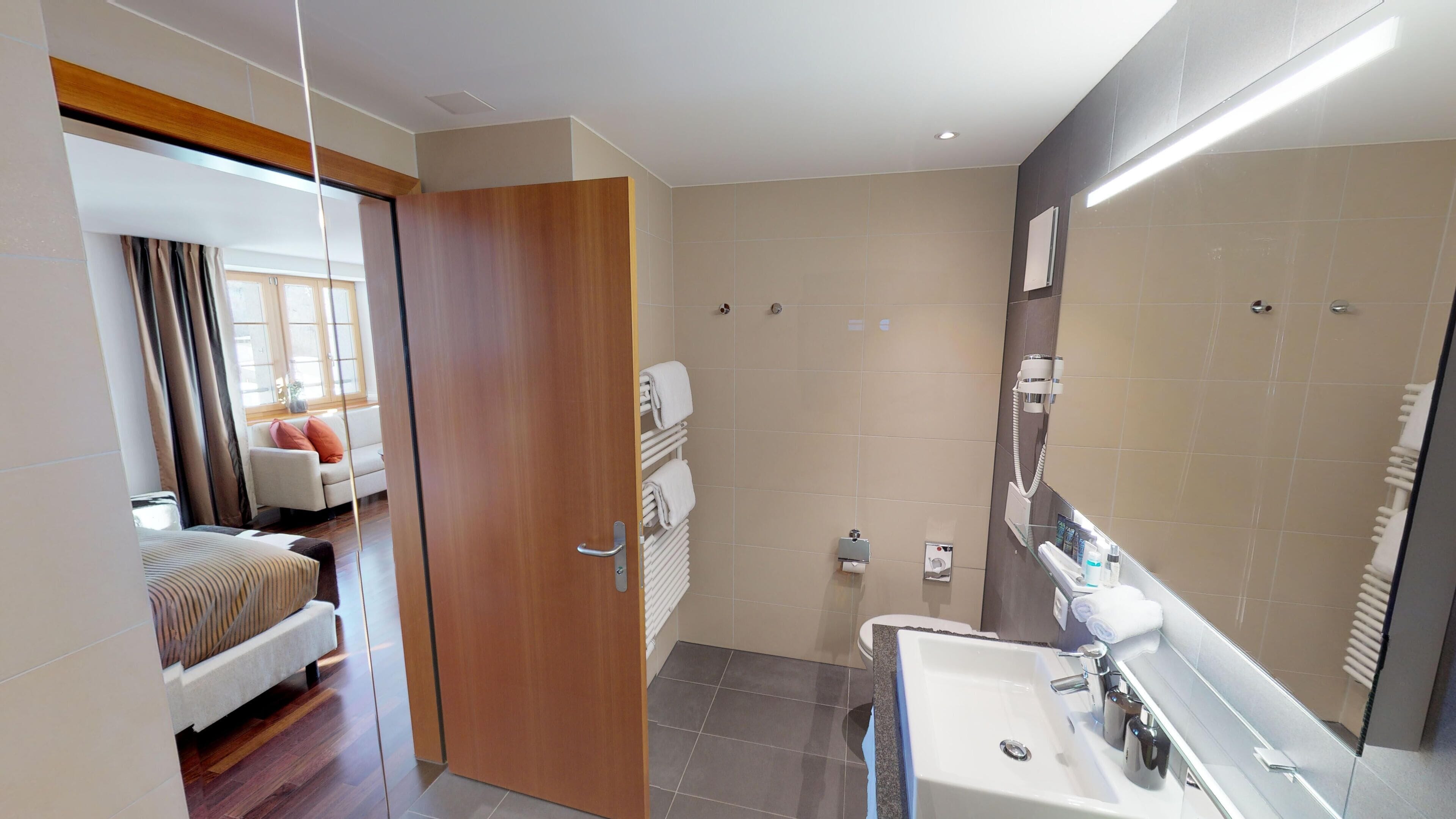 junior double or twin room, mountain view, corner | premium bedding, desk, laptop workspace, blackout curtains