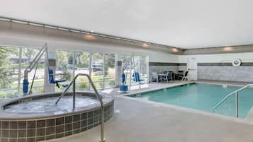 Indoor pool, open 8 AM to 10 PM, sun loungers