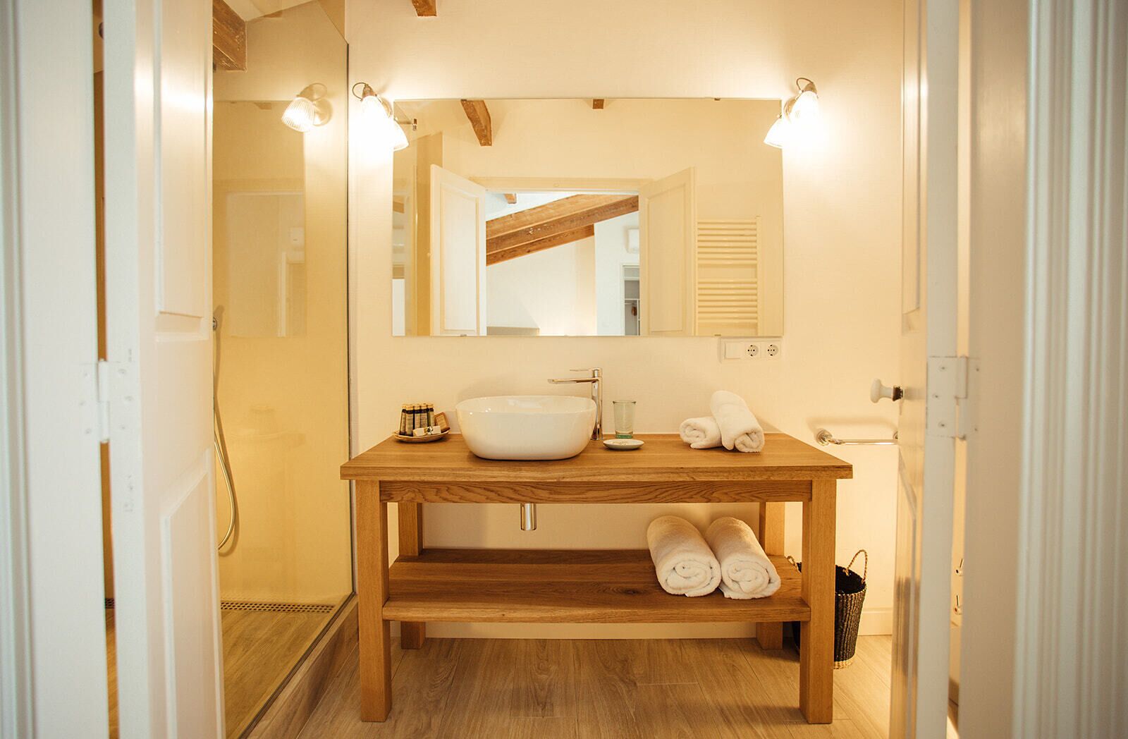 cozy | bathroom | rainfall showerhead, free toiletries, hair dryer, bathrobes