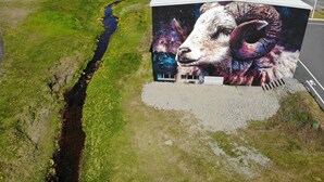 A building with a large mural of a ram's head. - The Freezer Hostel & Culture Center (Rif)