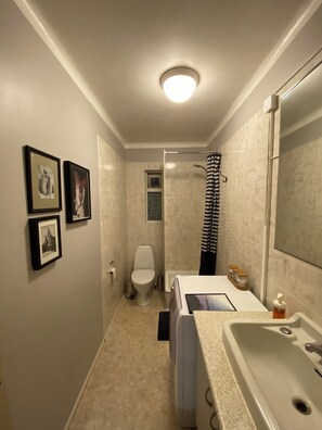 Basic Apartment, 1 Bedroom | Bathroom | Shower, hair dryer, towels - The Bookstore Apartment (Hellissandur)