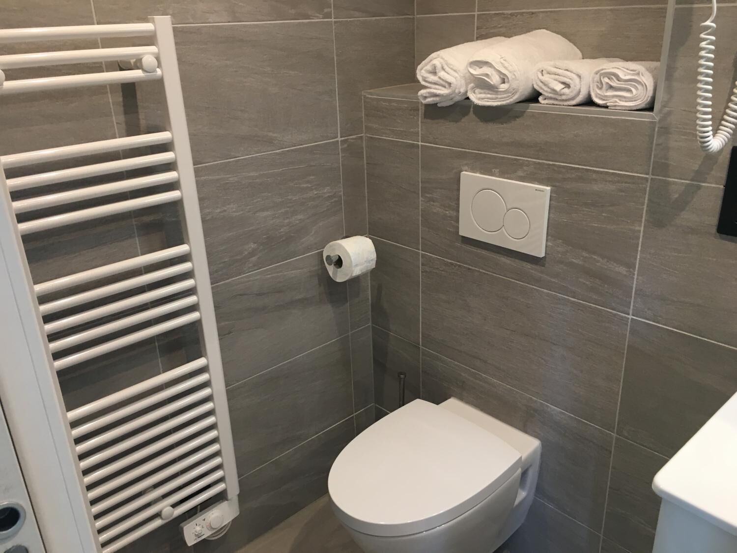 free toiletries, hair dryer, towels