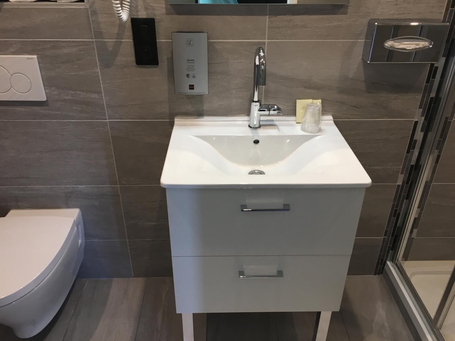 free toiletries, hair dryer, towels