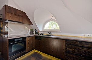 Apartment (Galeria I) | Private kitchen | Fridge, microwave, oven, stovetop