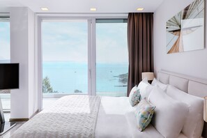 Quarto família, 3 quartos, vista para o mar (Terrace) | Roupas de cama de algodão egípcio, roupas de cama premium