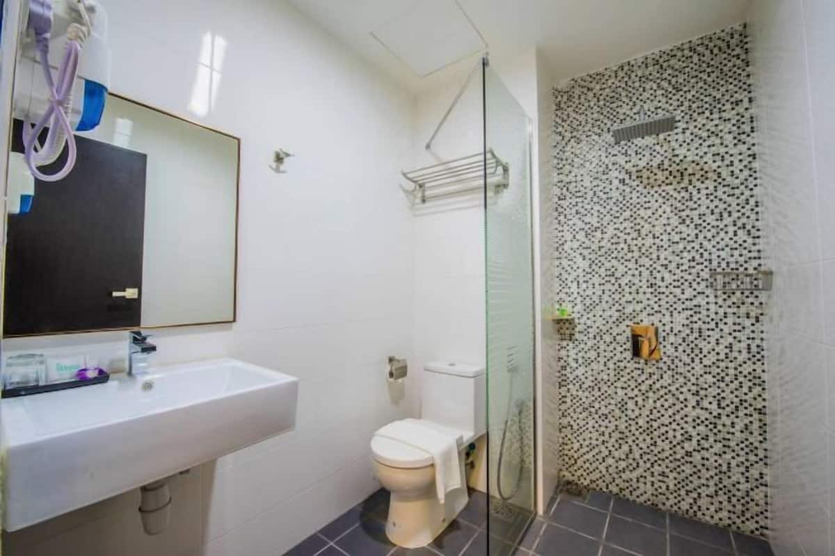 Shower, free toiletries, hair dryer, bidet