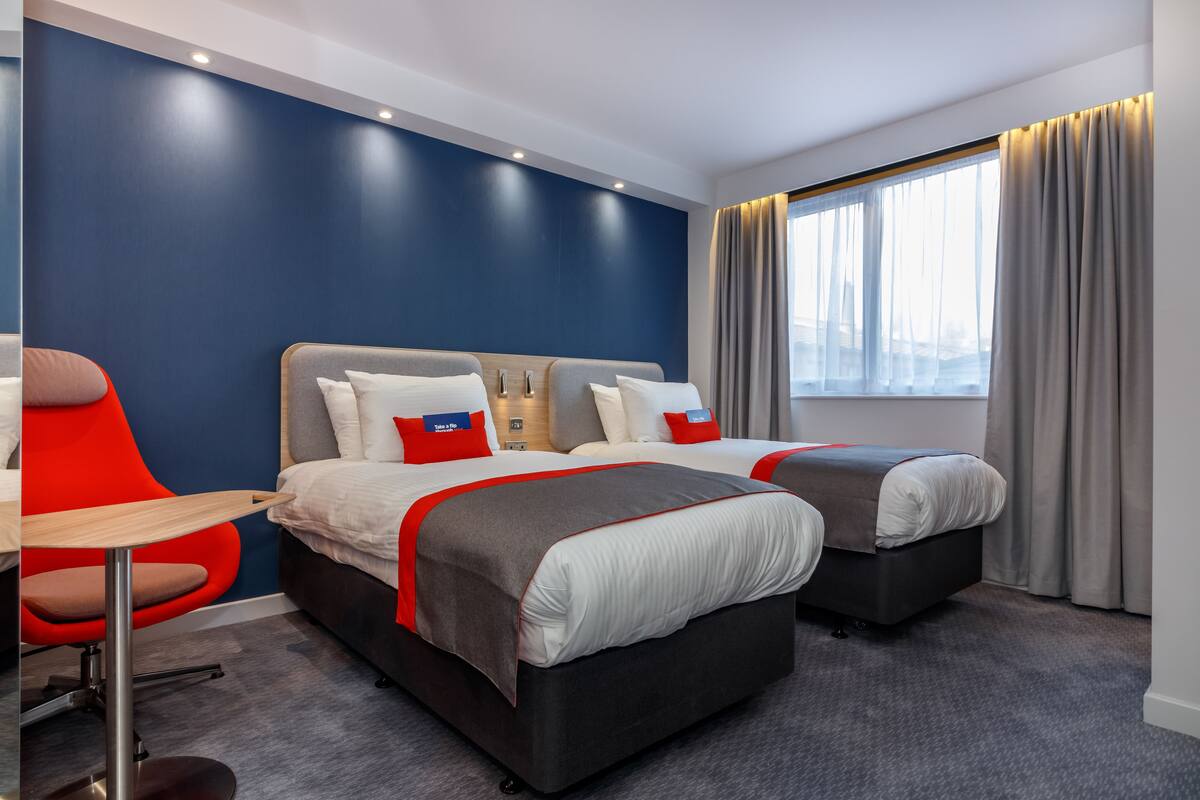 1 bedroom, desk, blackout curtains, iron/ironing board