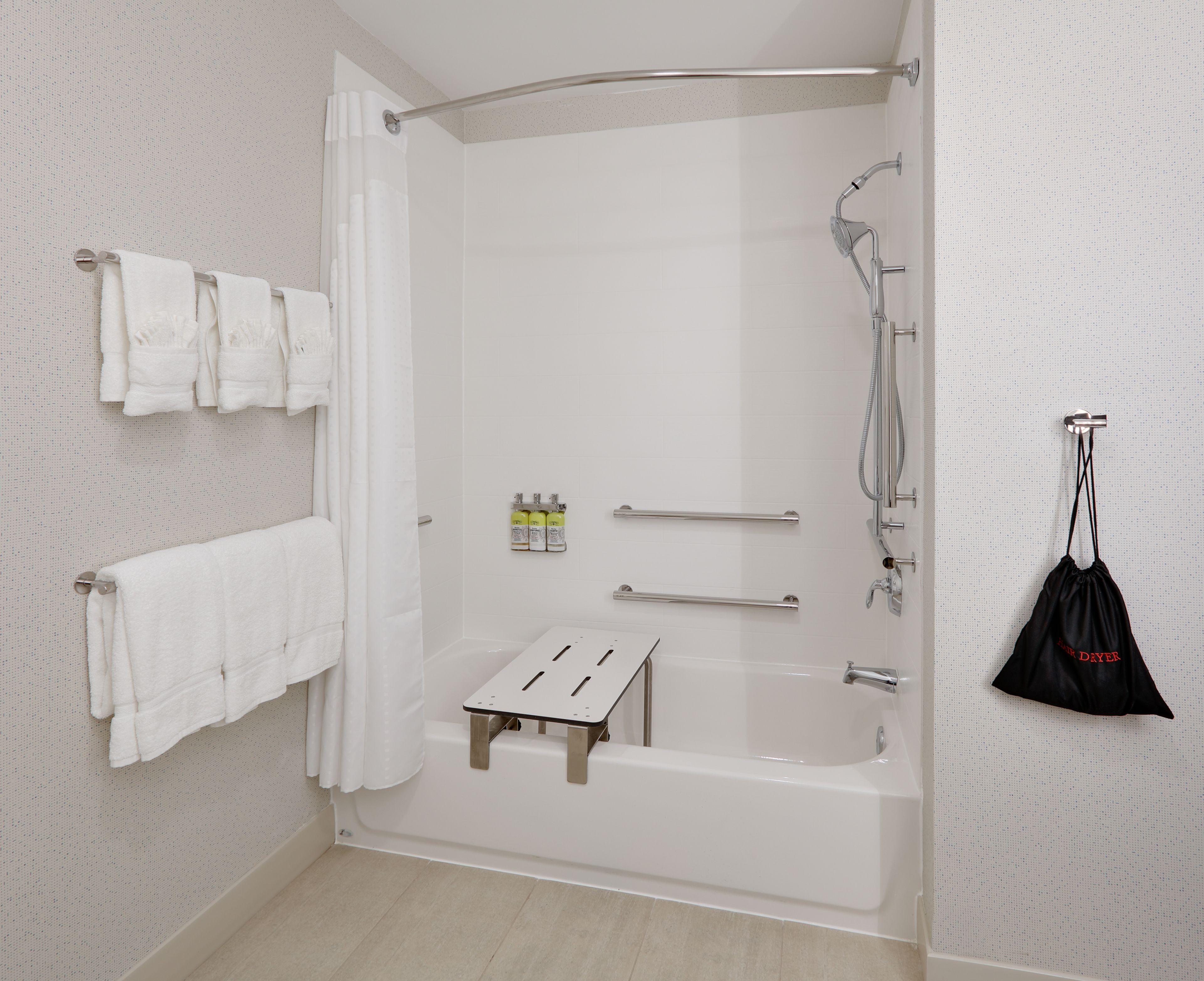 free toiletries, hair dryer, towels