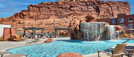 2 outdoor pools, open 8:00 AM to 11:00 PM, pool umbrellas, pool loungers