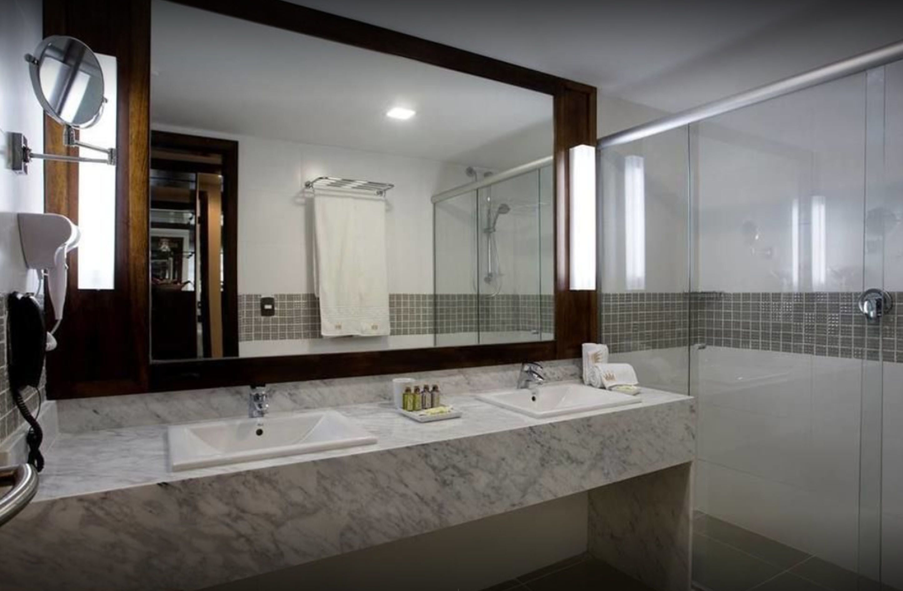 free toiletries, hair dryer, towels