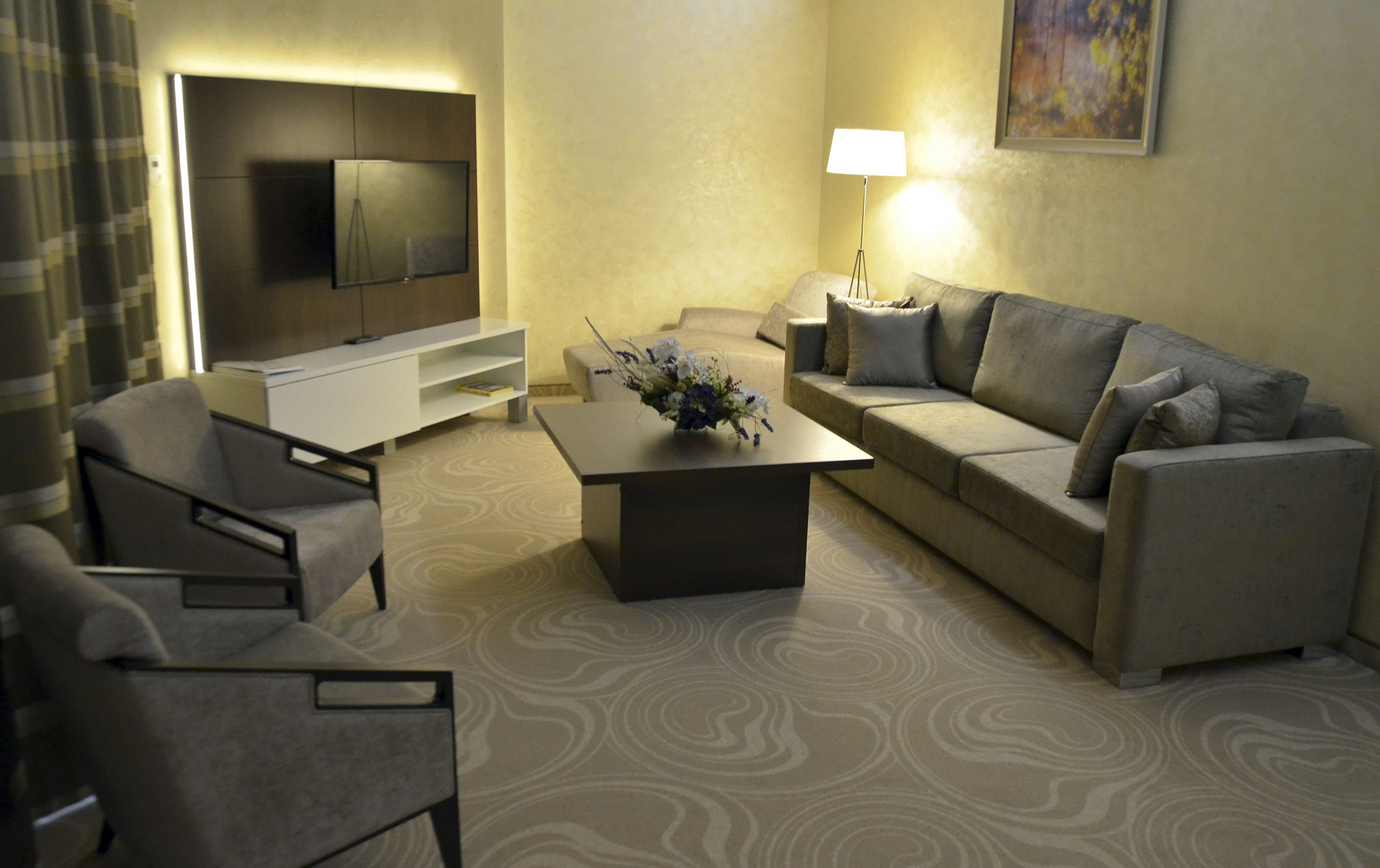 suite with aquazone access | in-room safe, desk, soundproofing, iron/ironing board