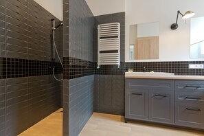 Apartment | Bathroom | Shower, hair dryer, towels, toilet paper