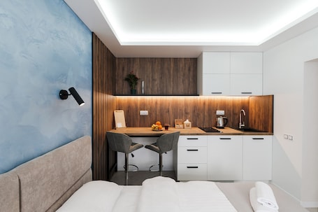 Superior Studio (Velyka Vasylkivska St, 85-87) | Living area | 32-inch flat-screen TV with satellite channels, TV, heated floors