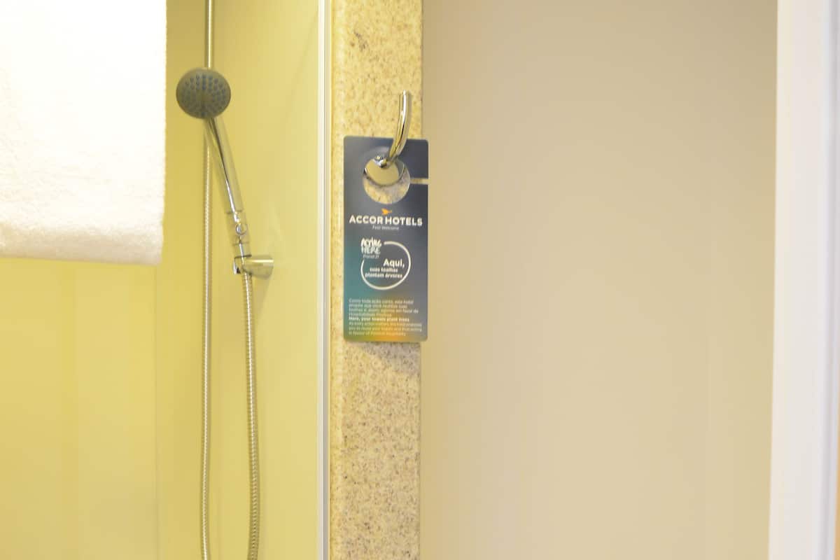 shower, eco-friendly toiletries, hair dryer, towels