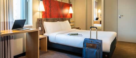 Desk, laptop workspace, blackout curtains, soundproofing