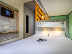 Individually decorated, desk, laptop workspace, blackout curtains
