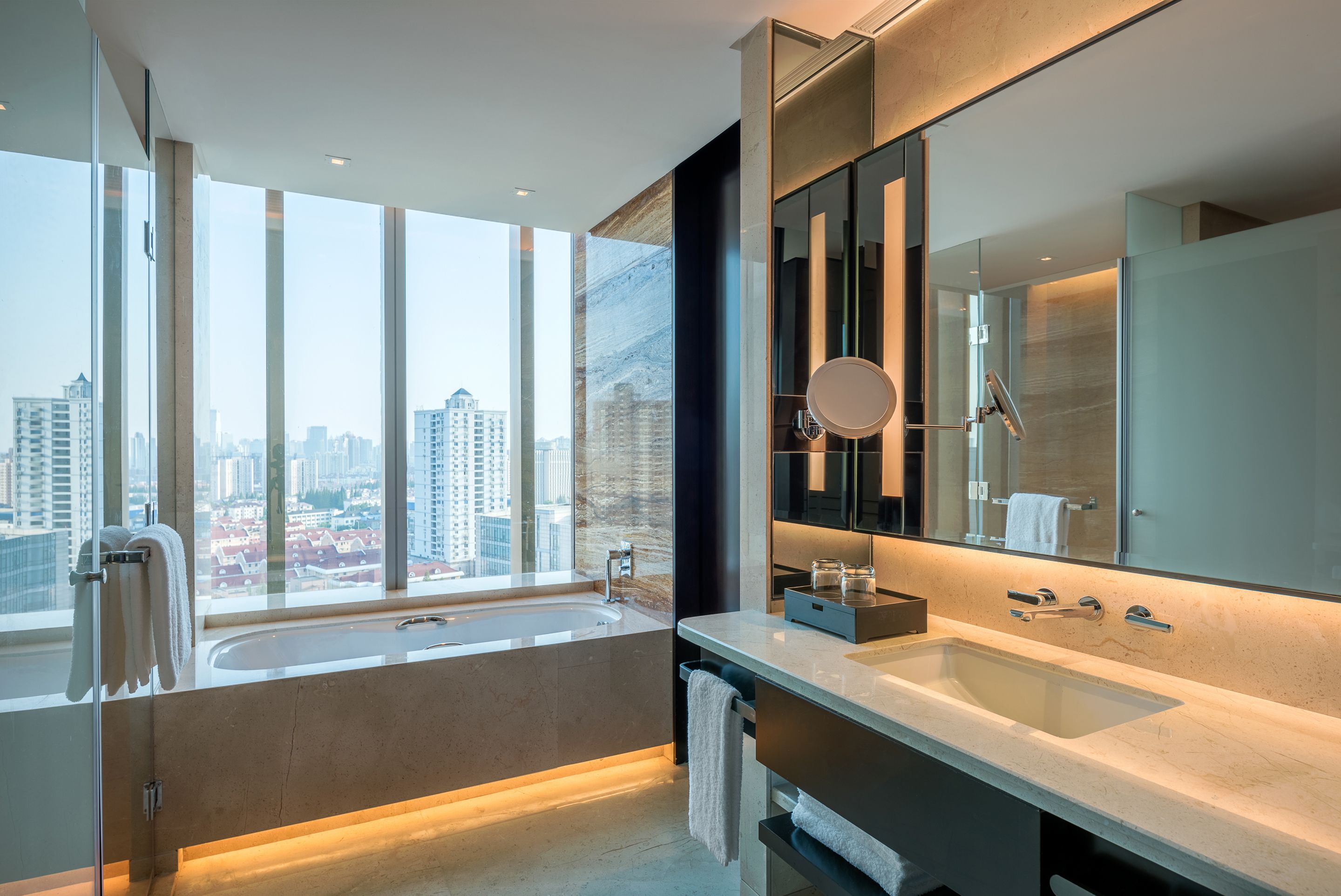 separate bathtub and shower, free toiletries, hair dryer, slippers