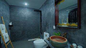 Shower, free toiletries, towels