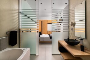 Deluxe Suite, 1 King Bed with Sofa bed, Ground Floor | Bathroom | Bathtub, free toiletries, hair dryer, bathrobes - Old Town Senses Boutique Hotel (Rhodes)