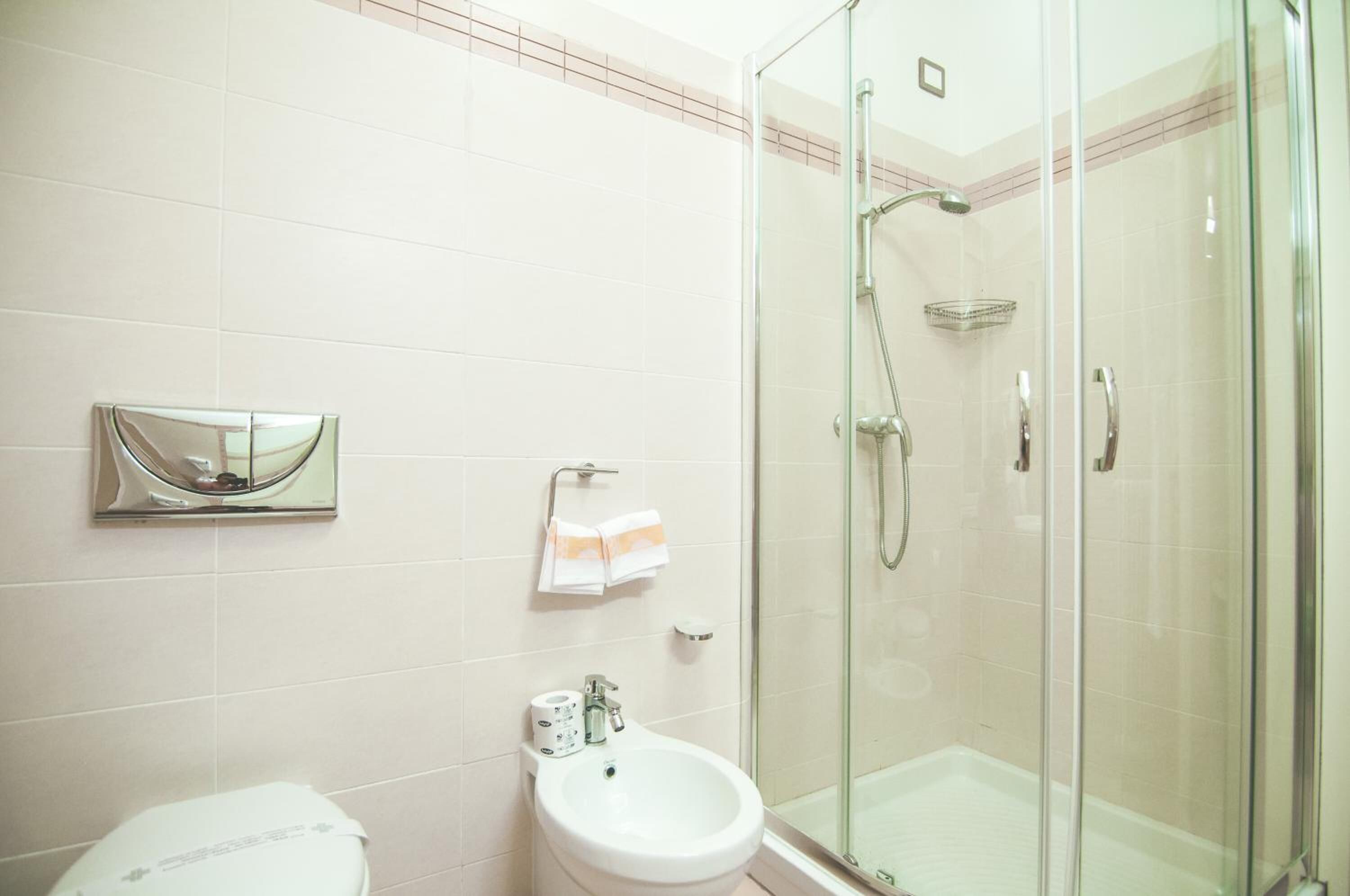 shower, free toiletries, hair dryer, bathrobes