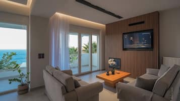 40-inch flat-screen TV with satellite channels, TV, DVD player