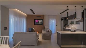 Villa, 3 Bedrooms, Sea View | Living area | 40-inch flat-screen TV with satellite channels, TV, DVD player