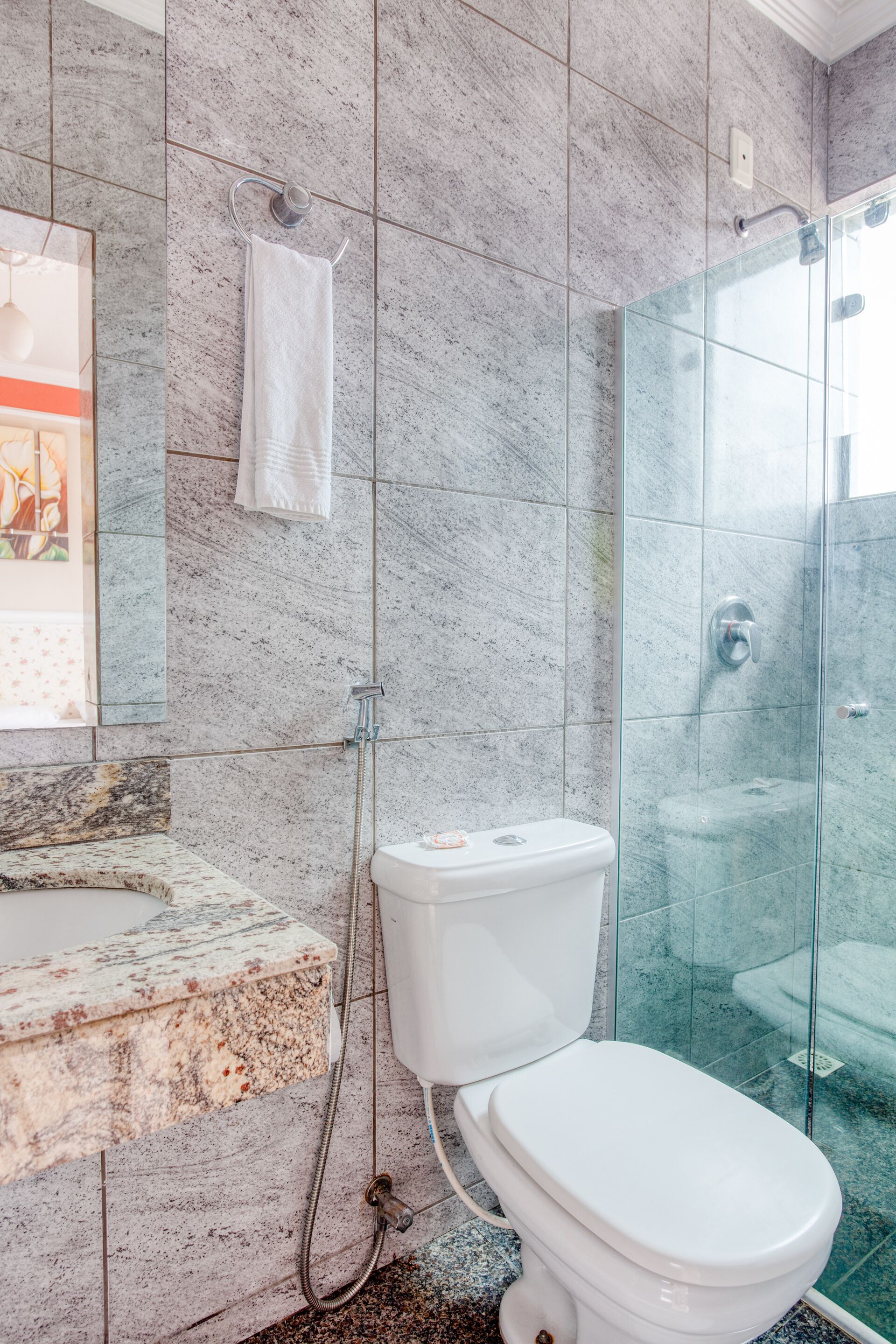 double room | bathroom | shower, towels, toilet paper