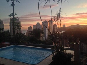Outdoor pool, pool umbrellas