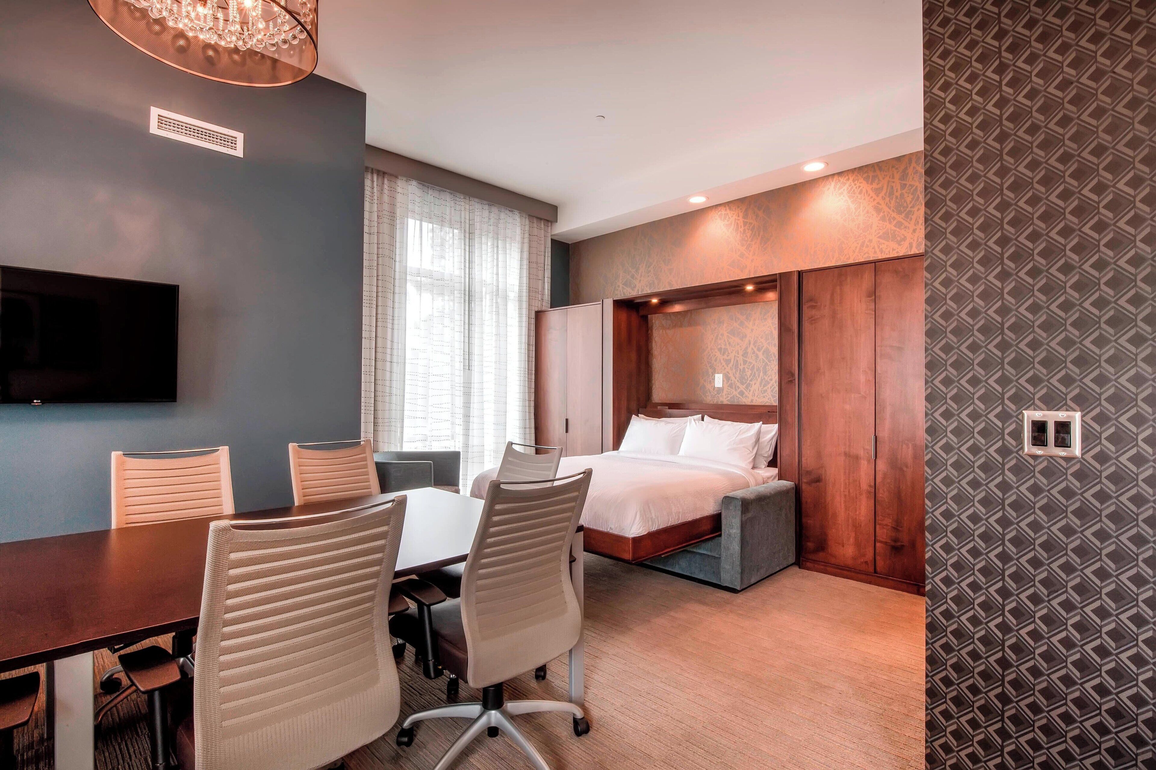 premium bedding, down duvets, pillow-top beds, desk