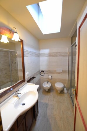 Regadera, bidet, toallas 