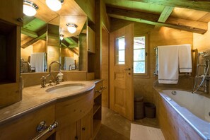 Chalet, 5 Bedrooms, Terrace, Mountain View | Bathroom | Combined shower/bathtub, deep-soaking bathtub, towels - Gstaad - Great Luxurious Farmhouse (Saanen)