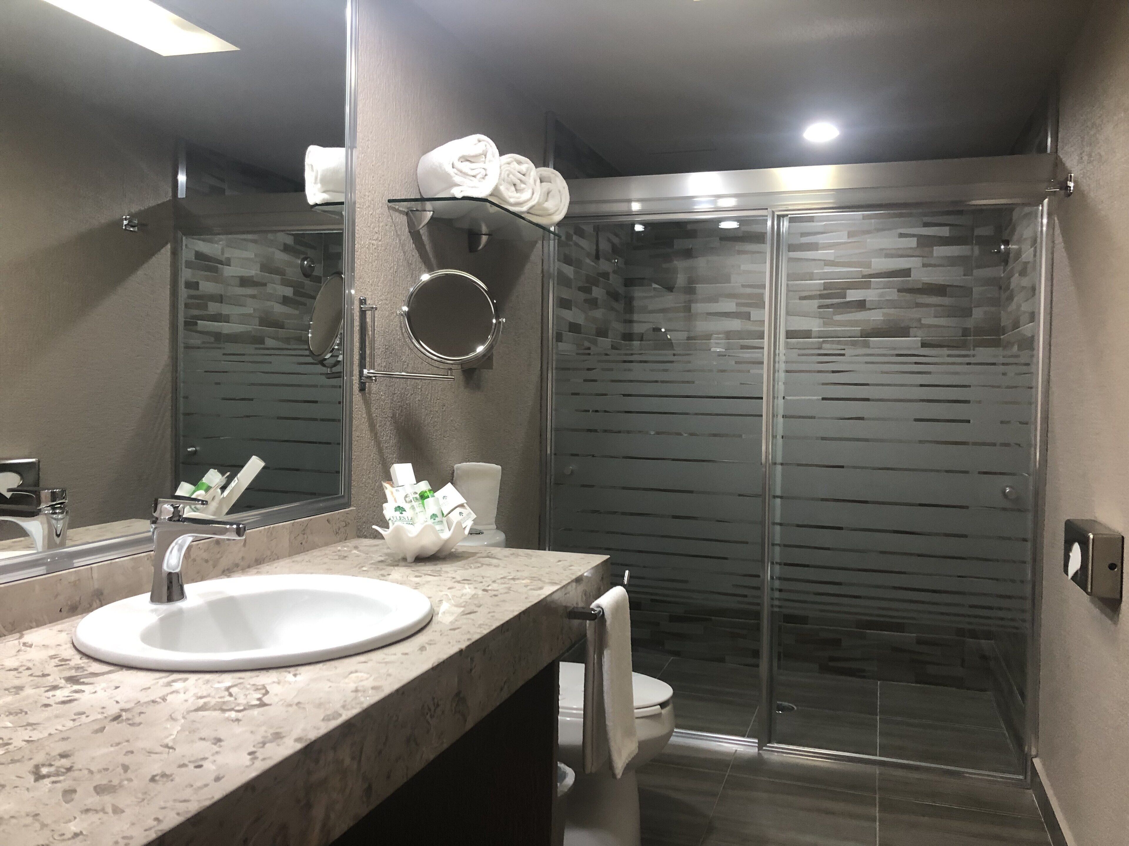 shower, free toiletries, hair dryer, towels