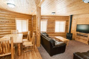 Cabin, 1 Bedroom | Living room | Flat-screen TV, fireplace, DVD player