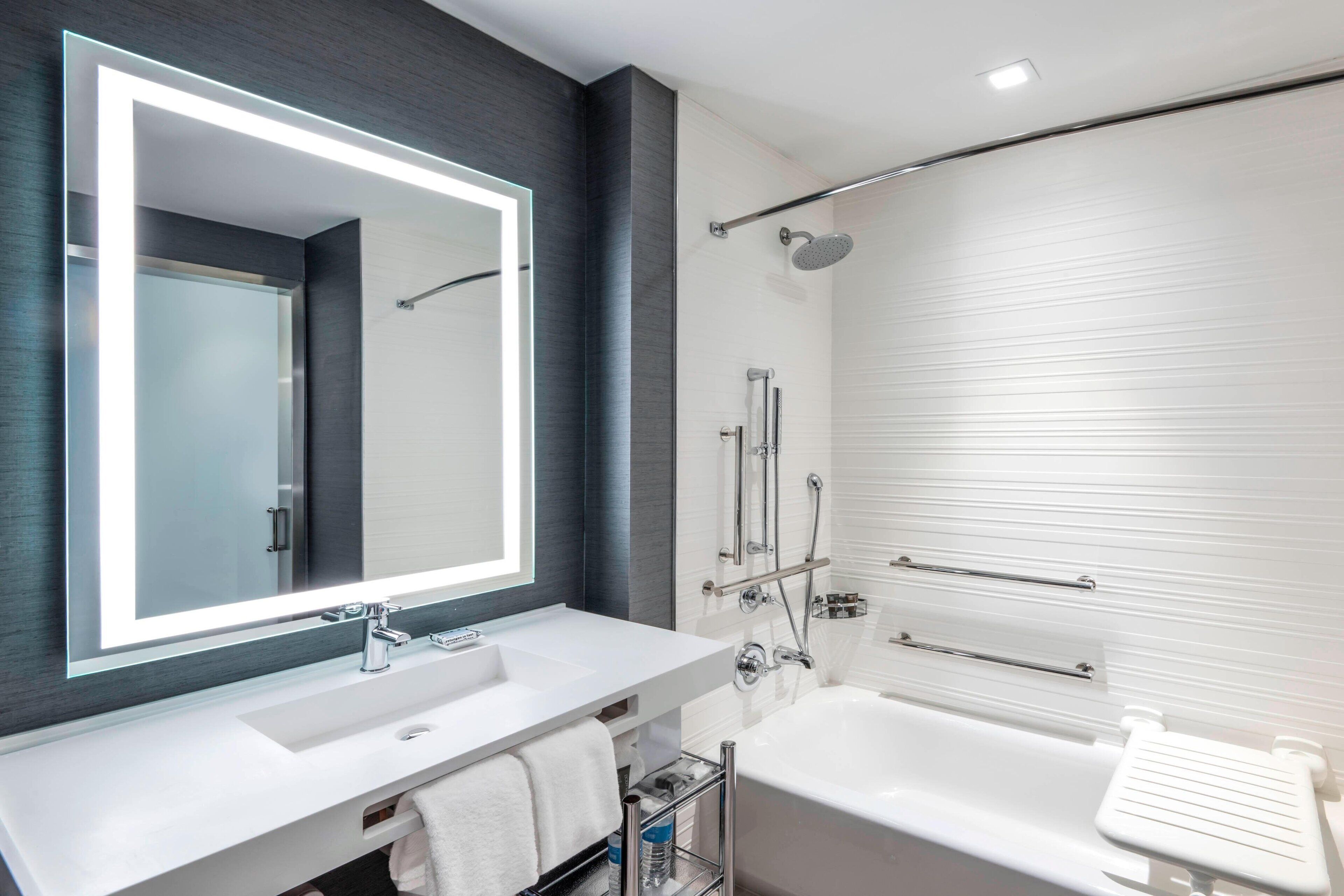 shower, rainfall showerhead, free toiletries, hair dryer