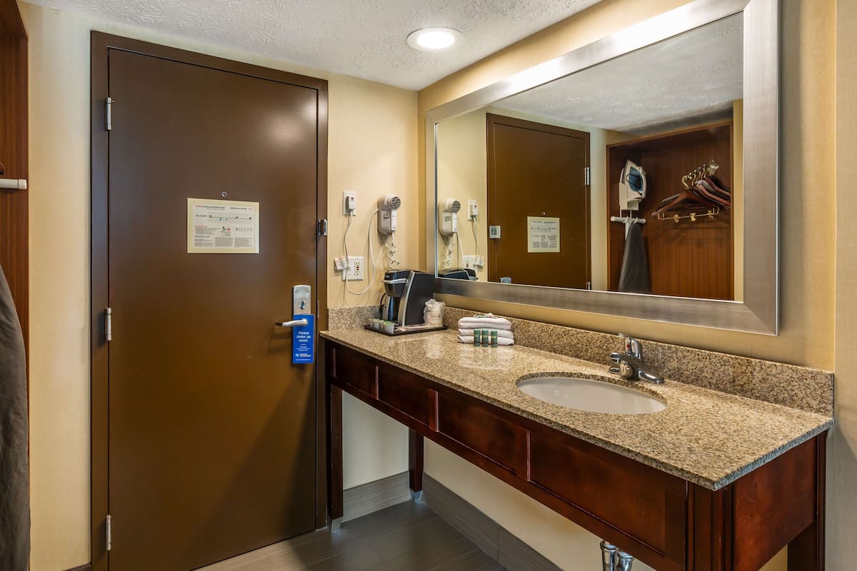 standard room, 1 king bed, non smoking, microwave | desk, laptop workspace, blackout curtains, iron/ironing board