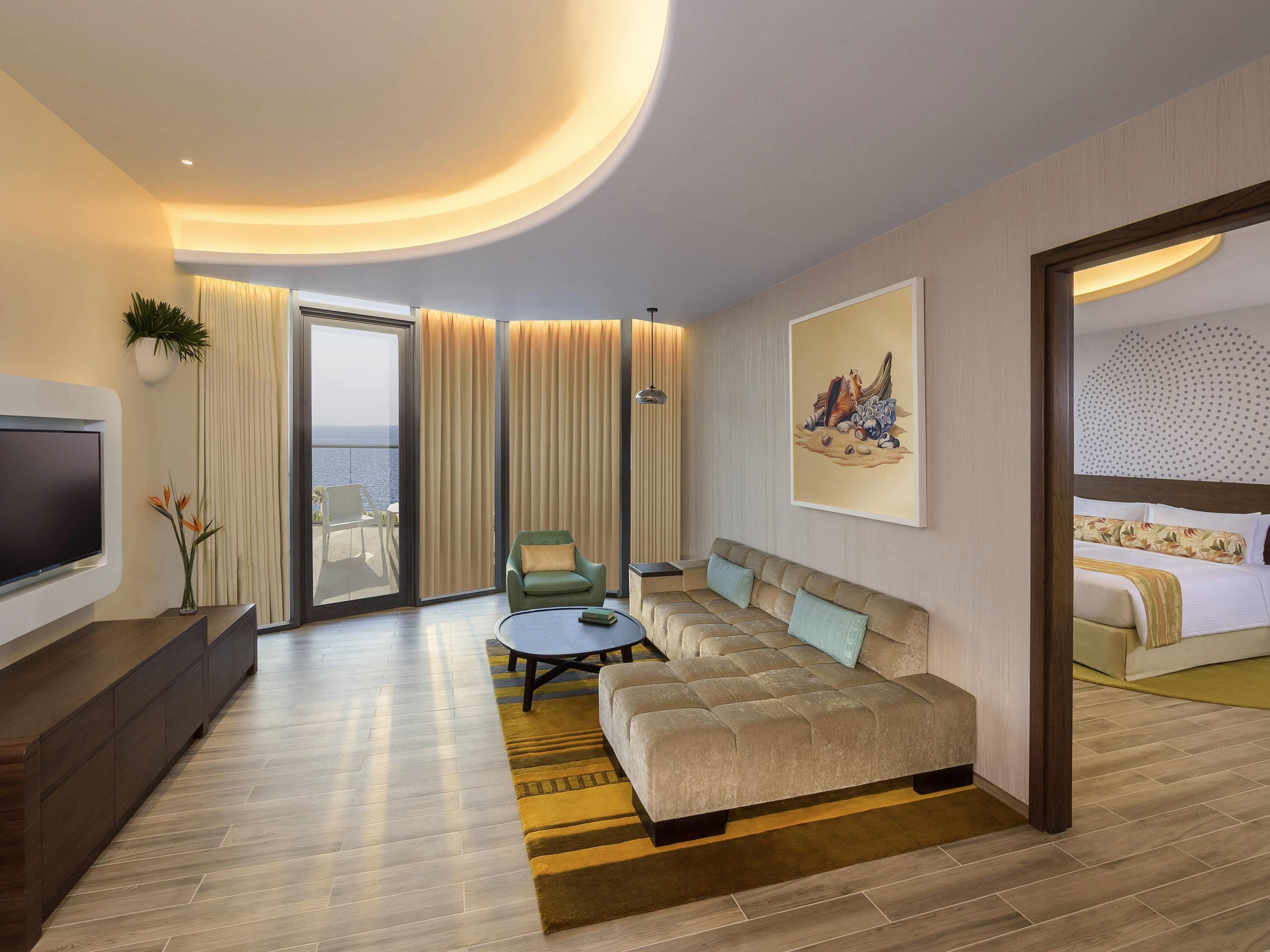Suite Deluxe, 1 chambre, balcon, vue partielle sur la mer (Club Lounge Access) | Draps en coton égyptien, literie de qualité supérieure