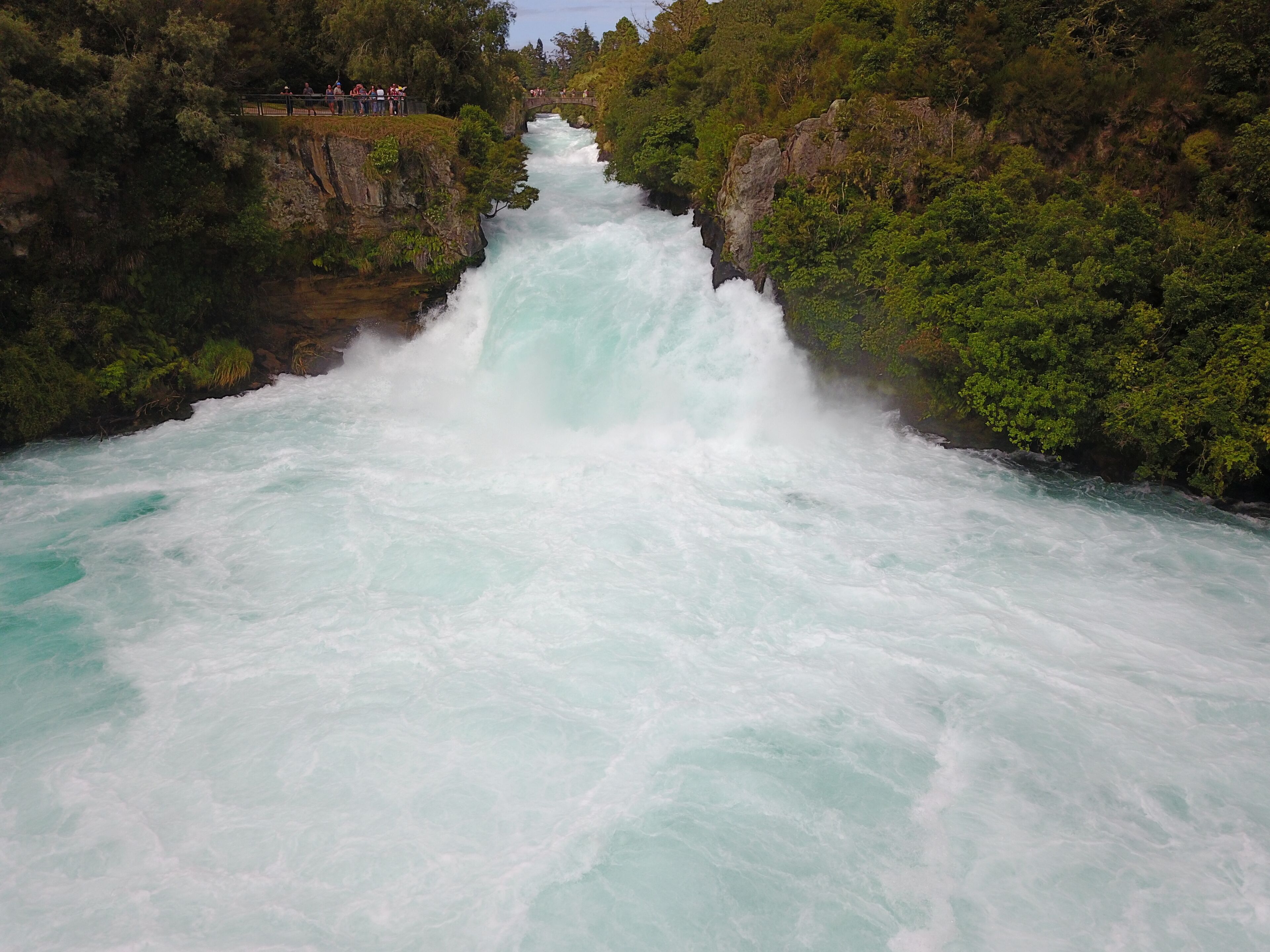 A waterfall surrounded by lush greenery.