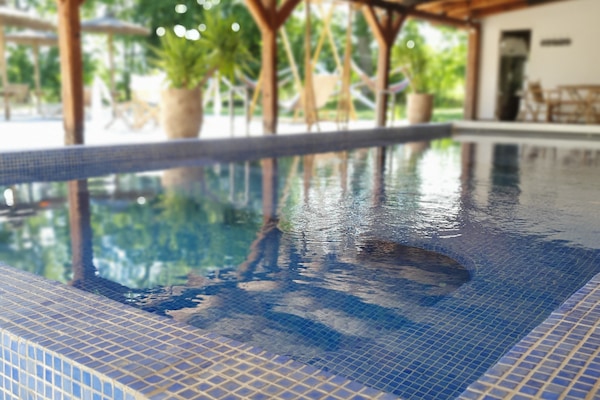 Een sauna, een bubbelbad, een stoombad, warm/mineraalwaterbronnen