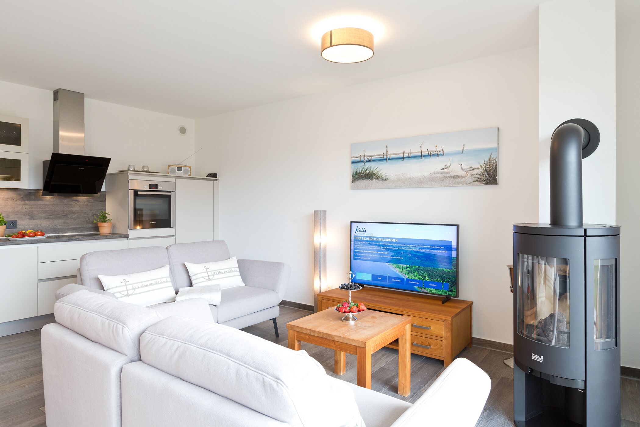 apartment, 2 bedrooms (mittelmeer) | living area | 32-inch tv with satellite channels, fireplace, dvd player