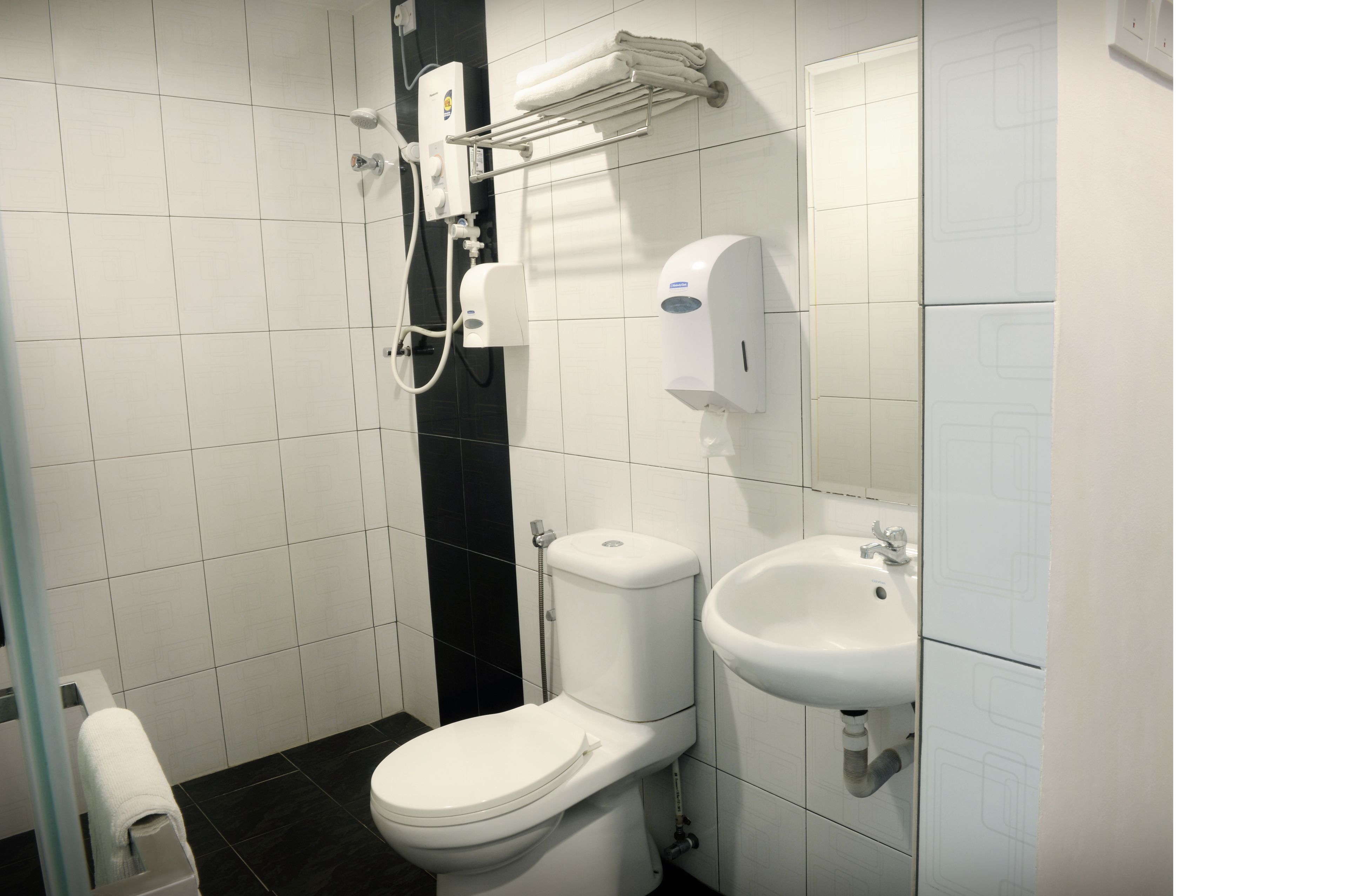 shower, free toiletries, bidet, towels