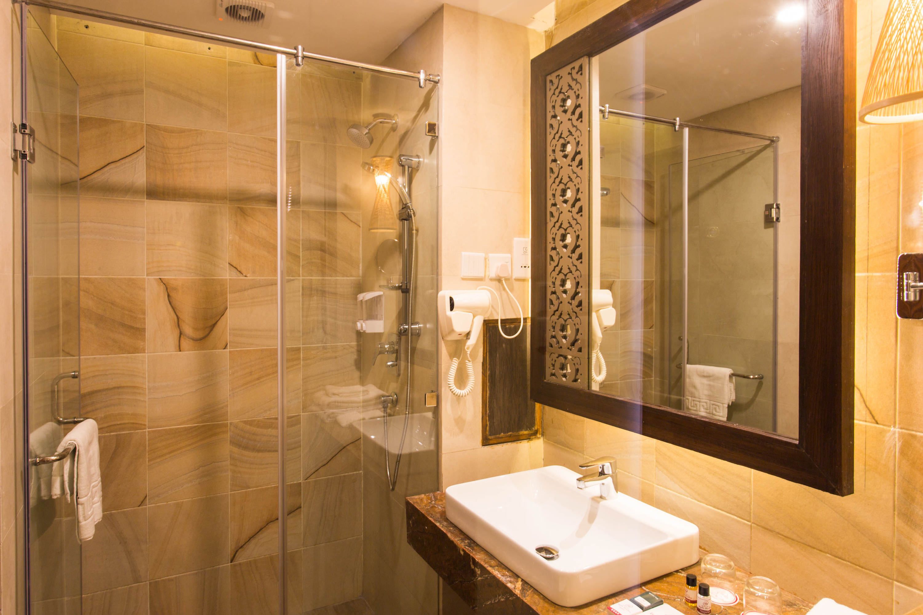 free toiletries, hair dryer, slippers, towels