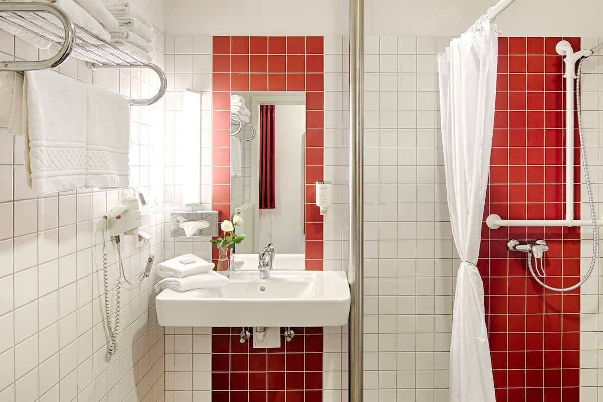 comfort double room single use | bathroom | shower, free toiletries, hair dryer, towels