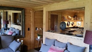 Deluxe Chalet, 5 Bedrooms, Kitchen (4 Bathrooms) | Living room - Luxurious Chalet with Hot Tub (Saanen)