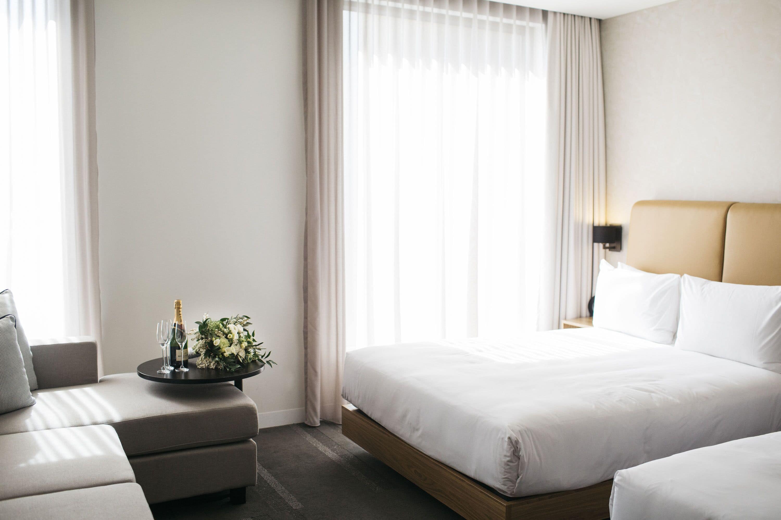 hypo-allergenic bedding, in-room safe, desk, blackout curtains