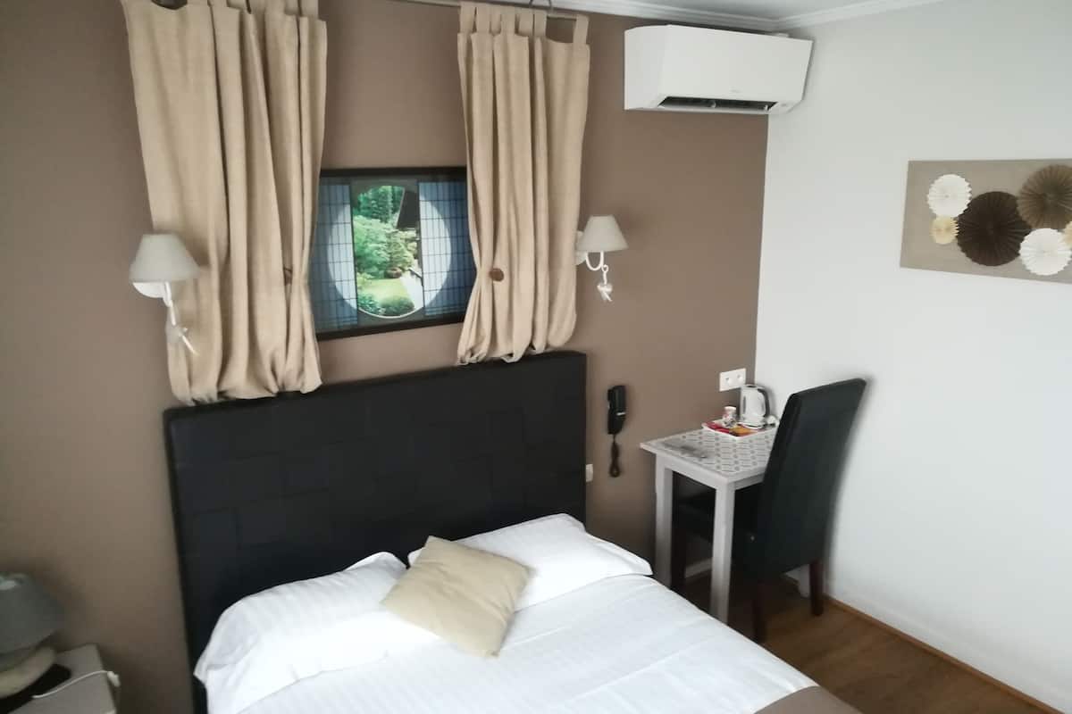comfort double room | desk, laptop workspace, blackout curtains, soundproofing