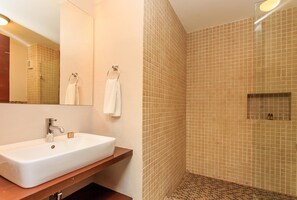 Bathroom | Shower, free toiletries, hair dryer, towels